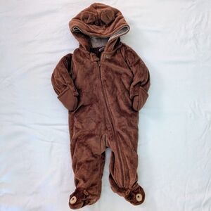 Cozy Brown Hooded Baby One Piece Teddy Bear Fall Winter Coverall 6 Months